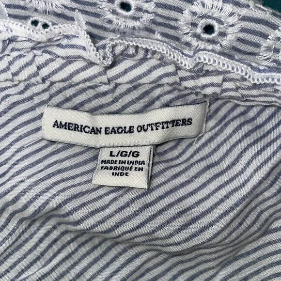 American Eagle Womens Large Asymmetrical One-Shoulder Top Eyelet Cottagecore - Picture 3 of 8